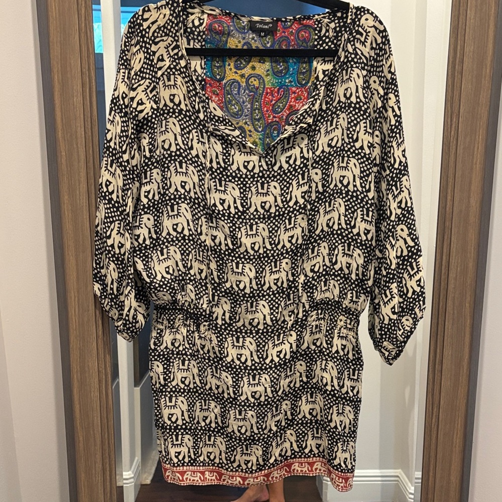 Tolani Black and White Elephant Print Tunic